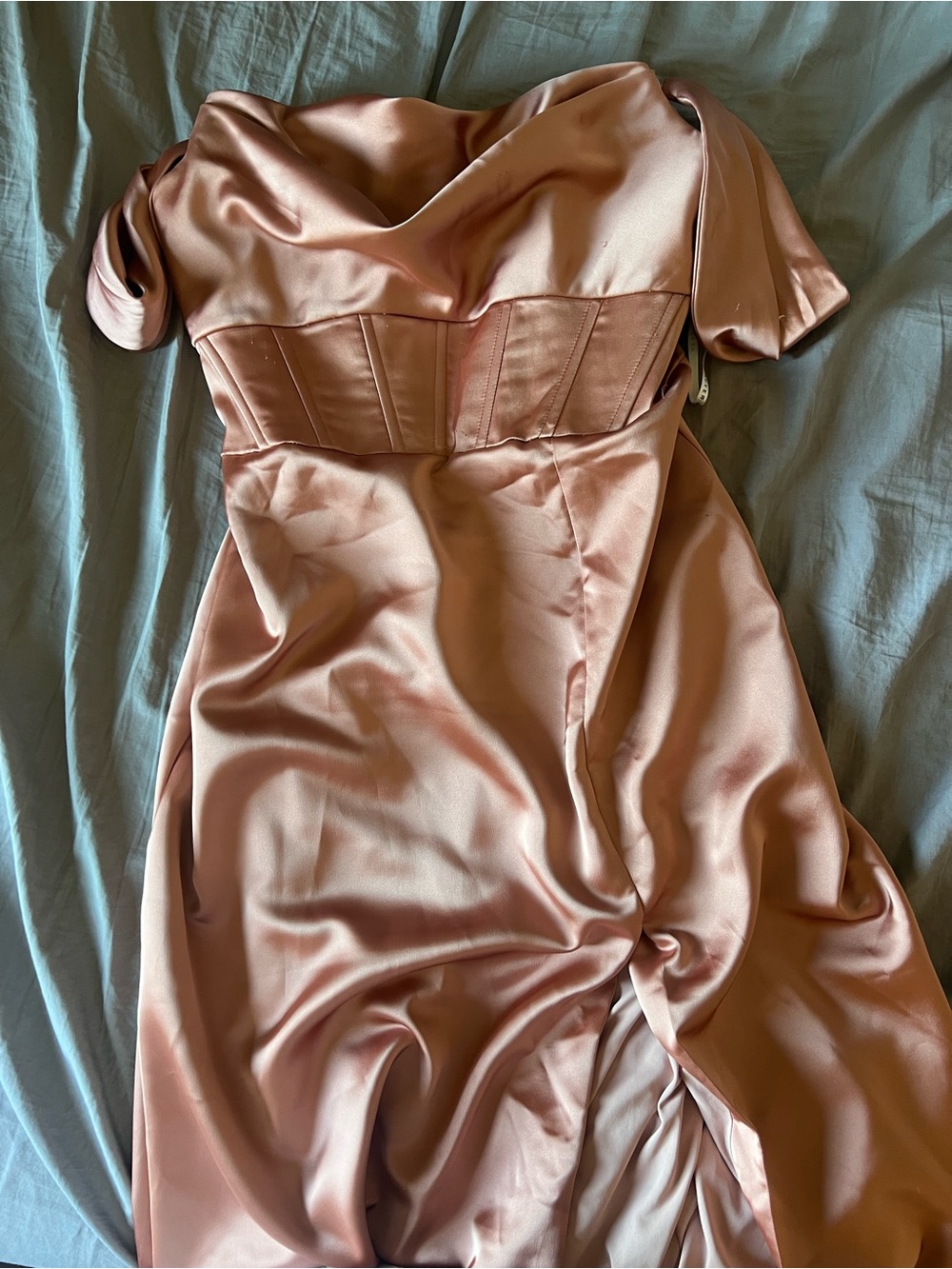 After Six Strapless Satin Gown in Rose Pink